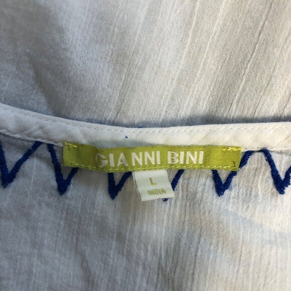 Gianni Bini Tunic Womens Size Large White Blue Embroidered Peasant Top Cover Up - Picture 5 of 8